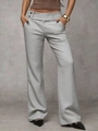 High-waisted light grey wide-leg trousers with elegant side double-button detail - Light Gray