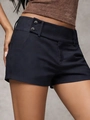 Détails du short bleu marine à taille haute avec boutons décoratifs et poches latérales - XS / Bleu marine