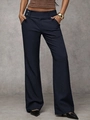 High-waisted navy blue wide leg trousers with decorative buttons and a draped silhouette - Navy Blue