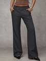 High waist dark grey wide leg dress pants with draped fit and flared hem - Dark Gray