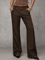 High-waist wide-leg dark brown suit pants with side pockets and button decor - Caramel color