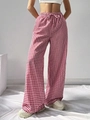Pantalon de loisirs femme à taille haute et jambes larges avec motif vichy rouge et blanc - S / Rose Rouge