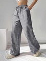 Pantalon large décontracté à taille haute pour femmes avec motif vichy noir et blanc - S / Noir