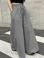 Pantaloni vichy a vita alta e gamba larga da donna in tessuto leggero e fluente - S / Scacchi Bianco Nero