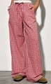 Pantaloni a gamba larga a quadretti bianchi e rossi con vita alta elasticizzata - S / Rosso
