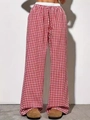 Pantalon large pour femme à motif vichy rouge et blanc avec taille élastique - S / Rouge vin à carreaux