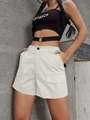 Beige high-waisted cargo shorts with large flap pockets and durable twill fabric style - Ivory