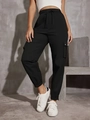 Pantalones cargo negros de cintura alta para mujer con cordón y bolsillos laterales - S / Negro