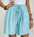 Light blue drawstring casual shorts with elastic waistband and pockets in loose fit - Lake Blue