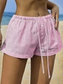 Damen-Sommershorts mit hoher Taille, rosa-weißen vertikalen Streifen und Kordelzug - S / Rosa