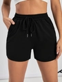 Pantaloncini sportivi neri a vita alta da donna con coulisse e tasche laterali - S / Nero