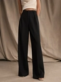 Eleganti pantaloni neri a vita alta e gamba larga con pieghe per un look professionale - S / Nero