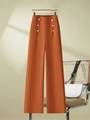 Eleganti pantaloni a gamba larga a vita alta in arancione caramello con bottoni doppiopetto - S / Cioccolato