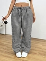 Pantalones de pierna ancha de cuadros vichy blancos y negros talla grande con cordón ajustable - XL / Cuadros Negros y Blancos