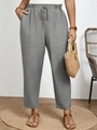 Plus Size Leinenhose in Grau mit Kordelzug und hoher Taille für einen lässigen Look - XL / Silbergrau