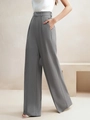 Pantaloni grigi a gamba larga e vita alta da donna con vestibilità fluida e pieghe eleganti - S / Grafite