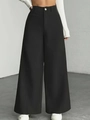 Schwarze Hose mit hoher Taille, weitem Bein, vertikalen Streifen und Knopf - S / Schwarz