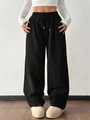 Pantaloni larghi a vita alta in velluto a coste nere con coulisse e texture verticale - S / Nero