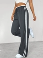 High waist dark grey wide-leg sweatpants with drawstring and side double white stripes - S / Graphite