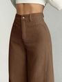 Dunkelbraune Weitbeinhose mit hoher Taille und vertikaler Plissee-Struktur für Damen - S / Dunkelbraun