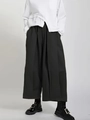 Eleganti pantaloni neri a gamba larga con drappeggio e vita alta morbida da donna - XL / Nero