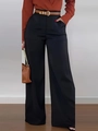 Elegant high-waist black wide-leg trousers with a brown belt and premium drape fabric - S / Black