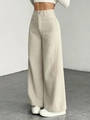 Elegante beige Cord-Hose mit hohem Bund, weitem Bein und feiner Plissee-Struktur für Damen - S / Aprikose