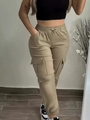 Khaki plus size high waist cargo pants with drawstring and flap pockets for women - XL / Khaki