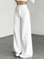 Damen Cordhose mit hohem Bund und weitem Bein in Weiß mit strukturierter Streifenoptik - S / Weiß