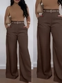 Women's high-waisted wide-leg trousers in dark brown with elegant belt and drape - S / Dark Brown