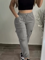 Plus size women's grey cargo pants with elastic waist and drawstring detail - XL / Dark Gray