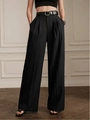 Pantalon large violet à taille haute avec plis élégants et une ceinture assortie - S / Noir