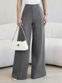 Pantaloni eleganti a gamba larga grigio scuro con vita alta e piega frontale - S / Grigio