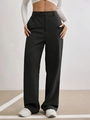 Pantaloni da completo neri a vita alta da donna con gamba larga e caduta elegante - S / Nero