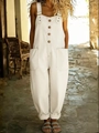 Retro white denim overalls for women featuring adjustable straps and front patch pockets - S / Off White
