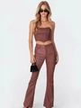Ensemble haut court et pantalon évasé taille haute marron métallisé pour femmes 2025 - S / Top Bandeau et Pantalon Évasé / Brun Foncé