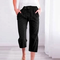 Detail of black drawstring waist cropped pants with subtle geometric diamond pattern texture - S / Black