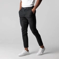 Slim fit black casual trousers for men with a cropped length and breathable cotton fabric - S / Black