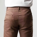 Men's minimalist casual brown cotton trousers featuring refined twill texture and rear pocket - S / Brown(2)