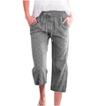 Detail of grey cropped trousers with geometric prints, drawstring waist and side pockets - S / Gray