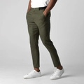Men's slim fit casual trousers in olive green with elastic waist and metal button detail - S / Army Green