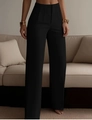 Detail of high waisted pleated black dress pants with an elegant vertical draped cut - S / Black