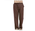 Dettaglio dei pantaloni in lino marrone scuro da uomo con coulisse elastica e tasche a toppa laterali - Taglia S / Pantaloni e gonne / Marrone
