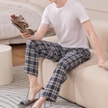 Pantaloni del pigiama da uomo a quadri in cotone sottile e traspirante per l'estate - Taglia unica / Blu a Quadri
