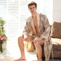 Men's luxury silk satin bathrobe in champagne gold with elegant jacquard patterns - XL / Top And Bottom / Luxury Gold
