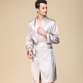 Albornoz de seda para hombre en color champán manga larga estilo kimono con cinturón - M / Gris Plata
