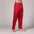 Pantaloni del pigiama da uomo in seta bordeaux con elastico in vita e coulisse - 3XL / Rosso