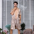 Men's champagne silk pajama set with vintage patterns, short sleeve robe and shorts - M / Luxury Gold