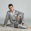 Set pigiama da uomo in raso a maniche lunghe grigio argento con motivi geometrici eleganti - L / Stile Cerchio Geometrico Grigio Argento