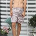 Men's ice silk sleep shorts in light pink with black and red geometric patterns - Red Circles
